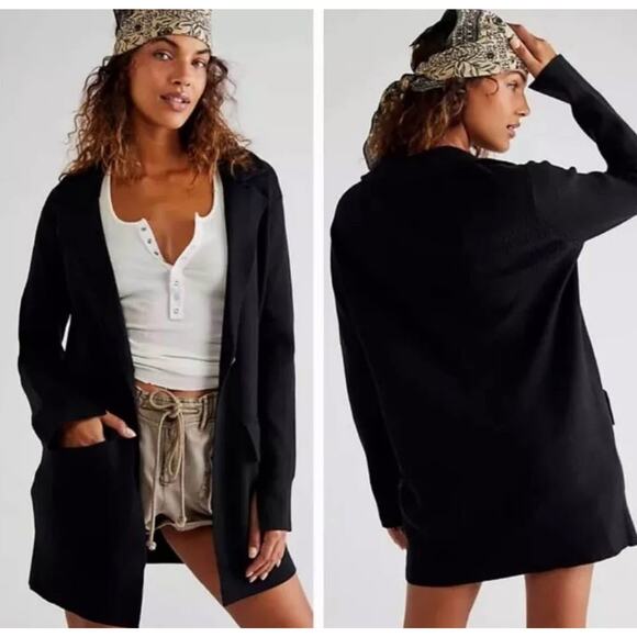 Free People Black Single Button Ribbed Sweater Blazer S - Picture 7 of 7